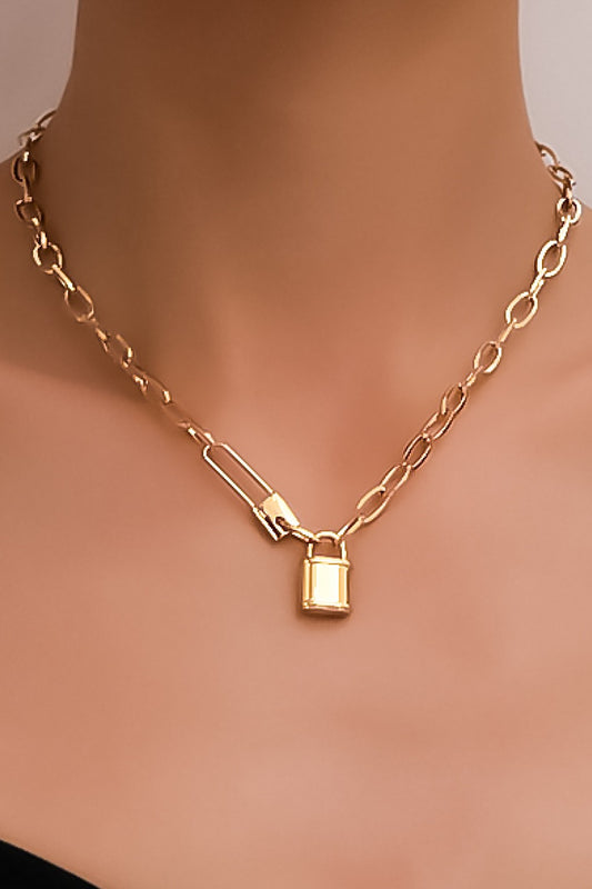 18K Waterproof Stainless Steel Lock and Chain Necklace