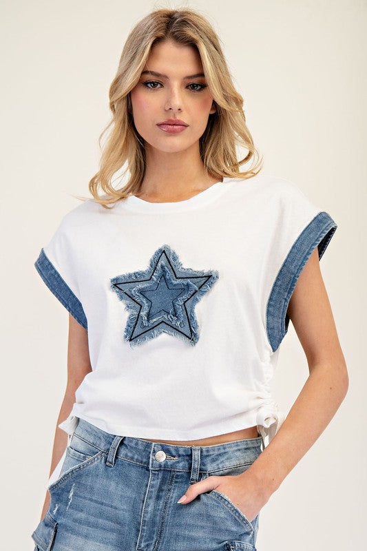 Denim Star Side Drawstring Top