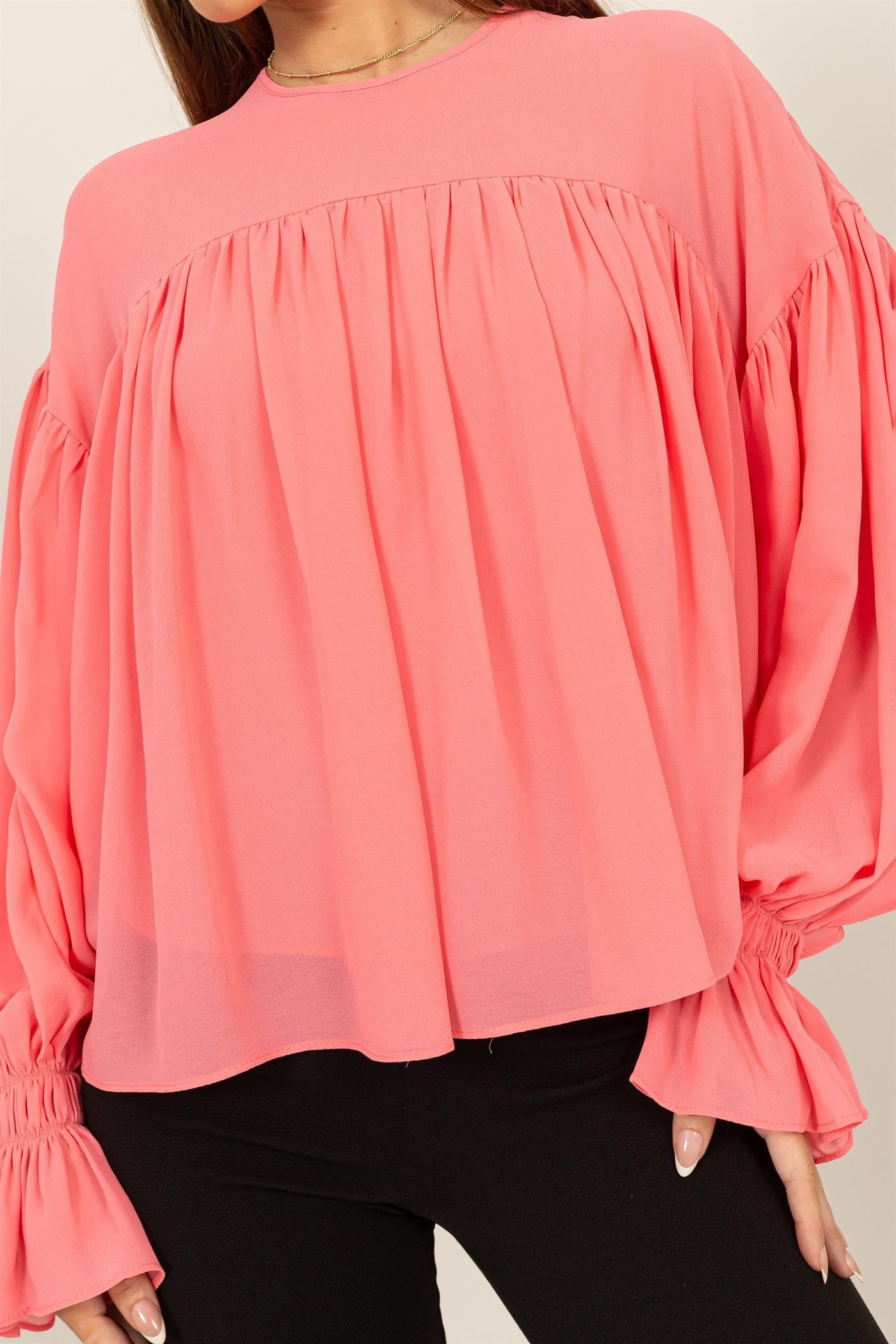 Flowy Blouse With Gathered Cuffs
