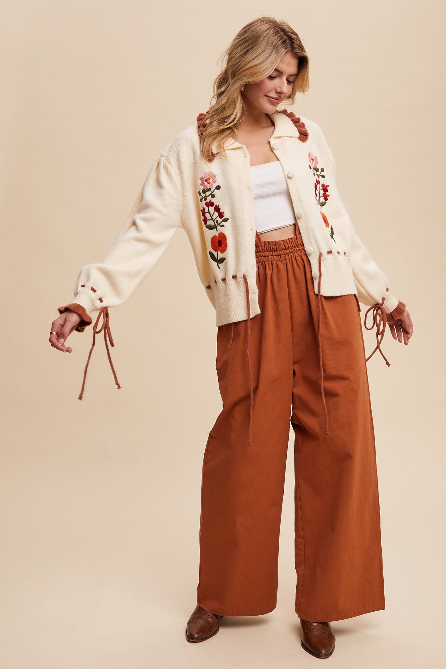 Floral Embroidered Knit Cardigan Sweater