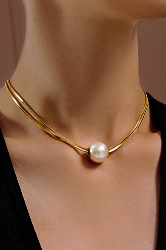 18K Waterproof Stainless Steel Drop Pearl Necklace