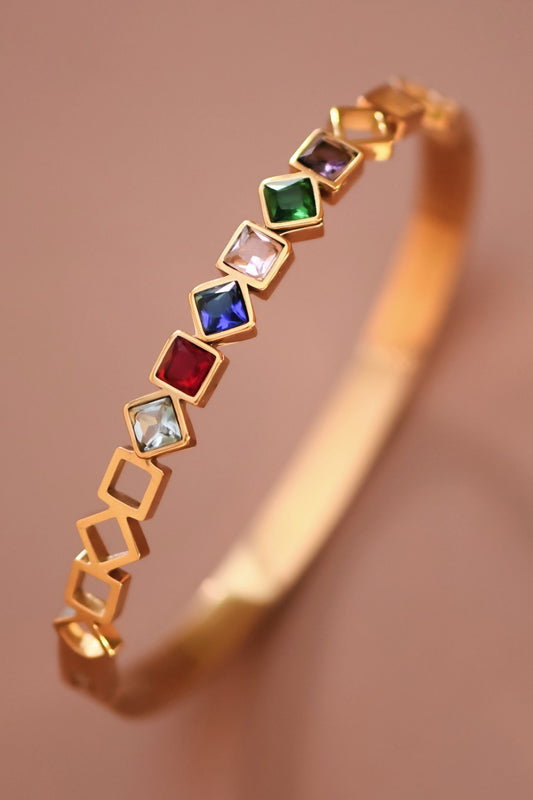 18K Waterproof Stainless Steel Multi Color Gemstone Bangle
