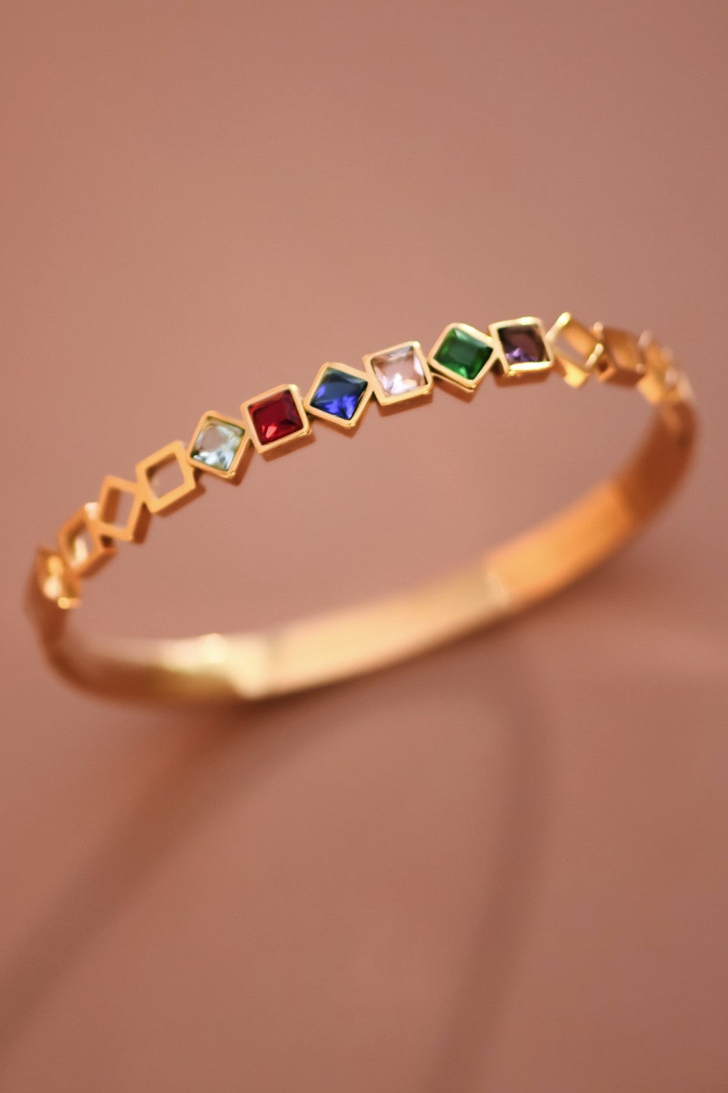 18K Waterproof Stainless Steel Multi Color Gemstone Bangle
