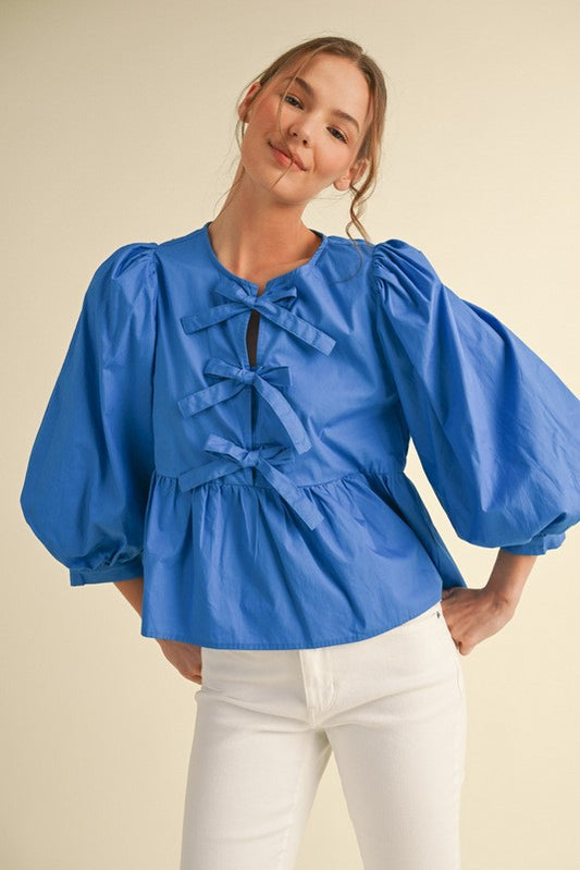 Bow Ties Peplum 3/4 Sleeves Top