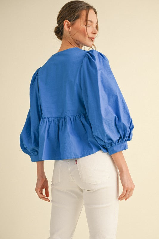 Bow Ties Peplum 3/4 Sleeves Top