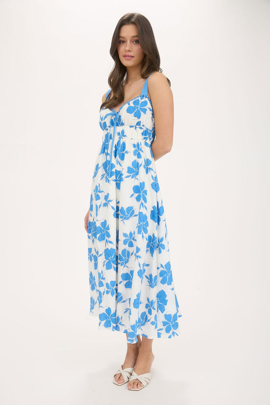 Floral Sweetheart Front Tie Cutout Midi Dress