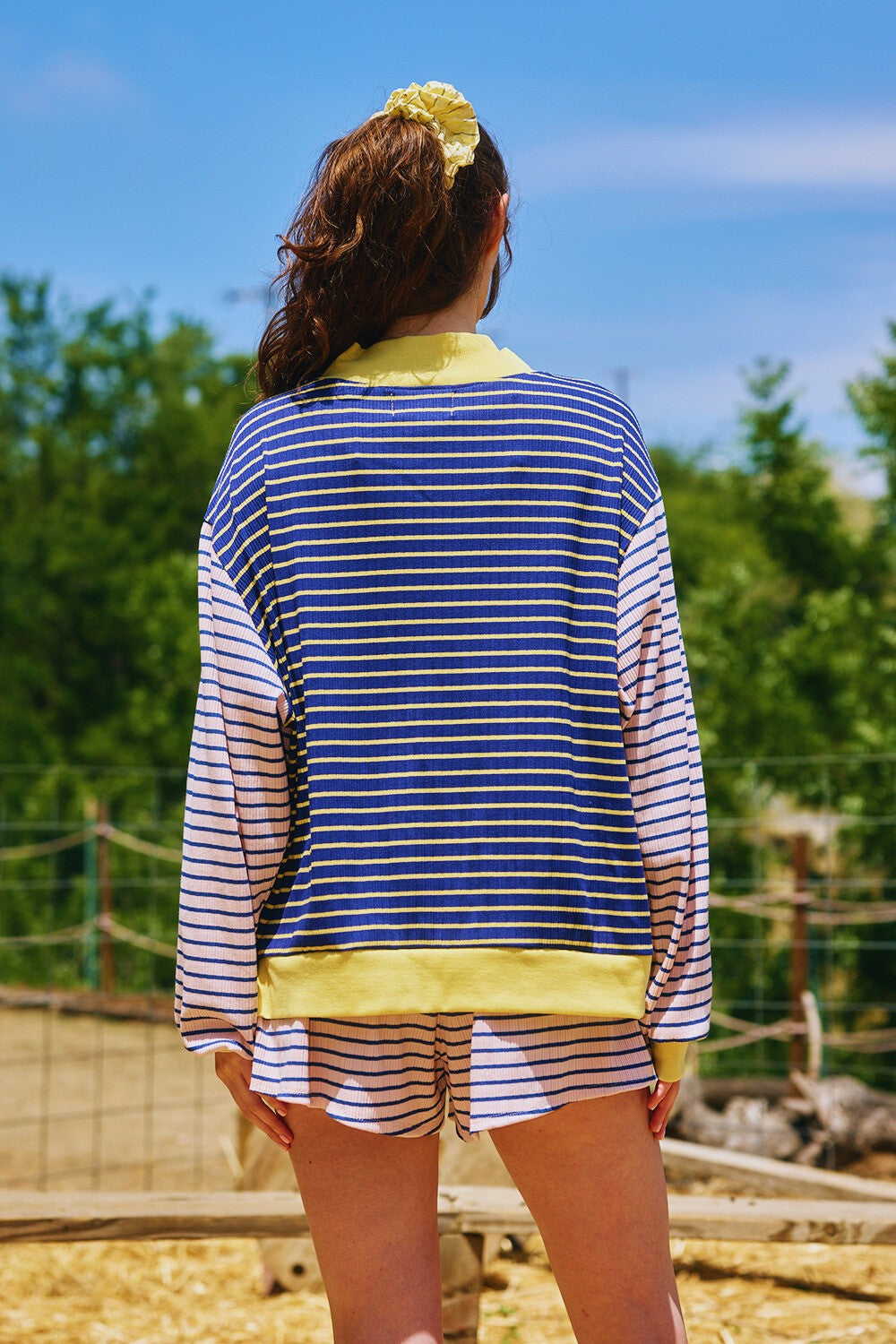 Stripe Ribbed Contrast Mock Neck Sweatshirt