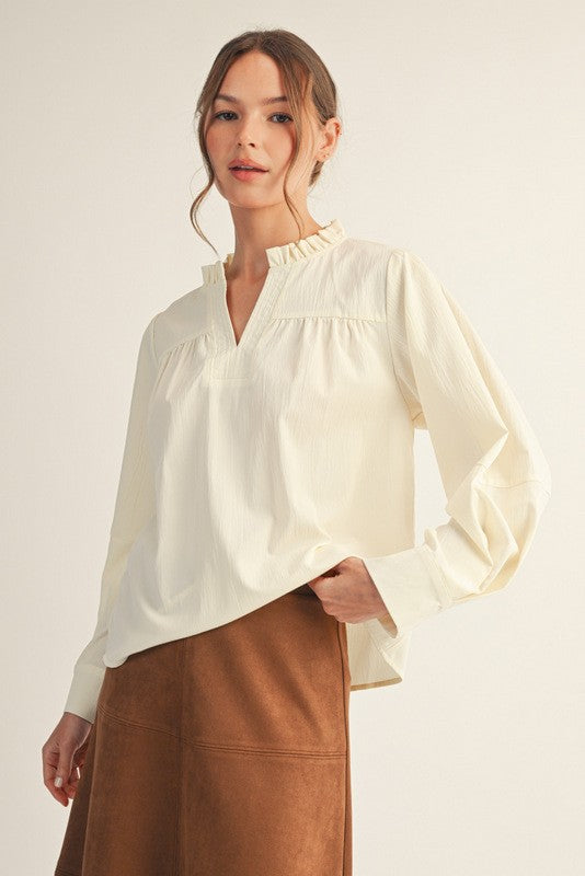 Sleeve Pleat Detail Crinkled Top