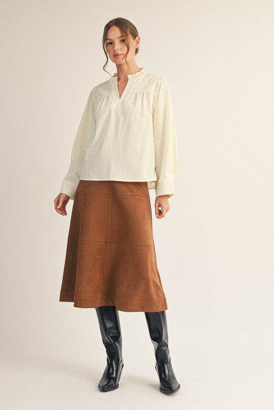 Sleeve Pleat Detail Crinkled Top