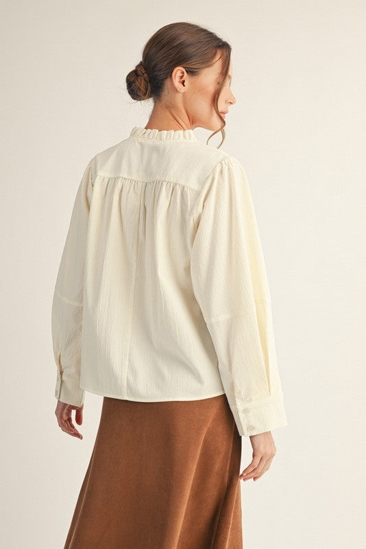 Sleeve Pleat Detail Crinkled Top