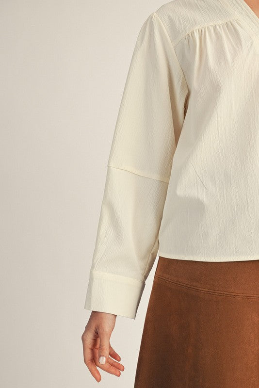 Sleeve Pleat Detail Crinkled Top