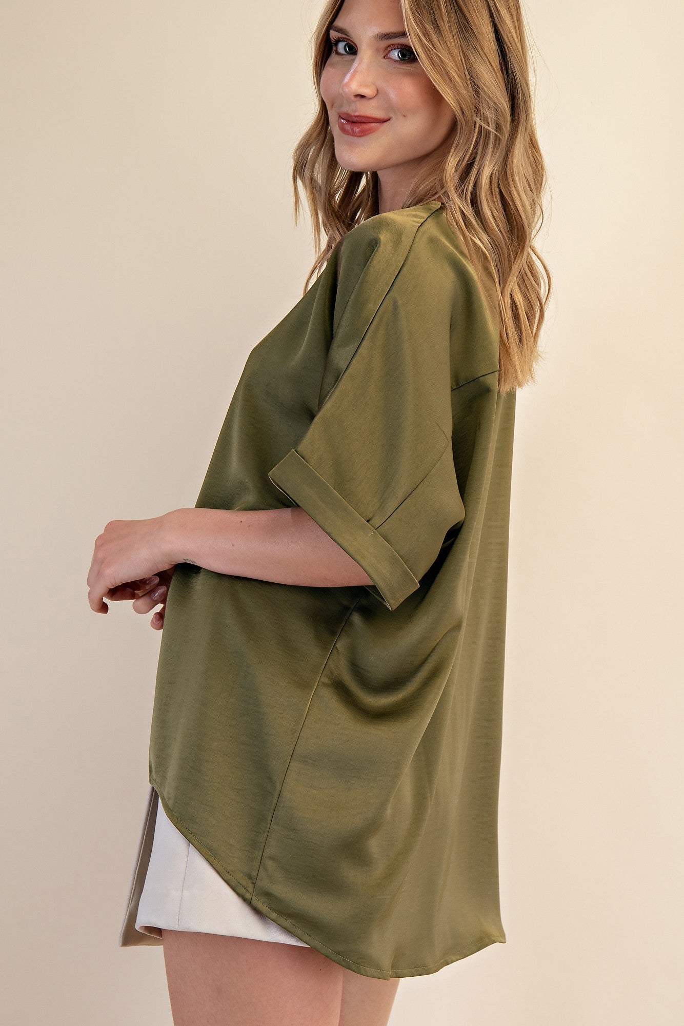 V-Neck High Low Blouse