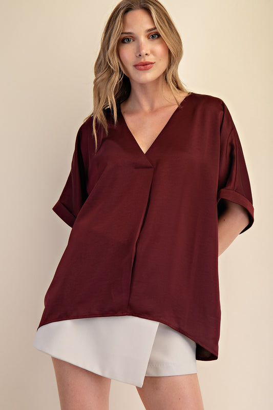 V-Neck High Low Blouse