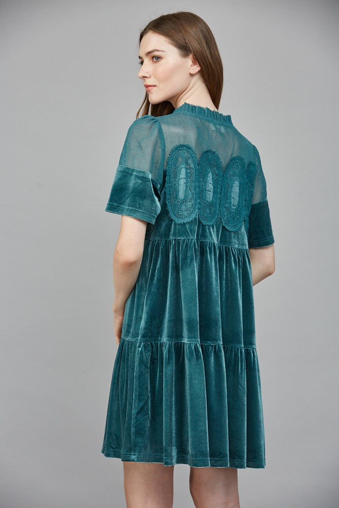 Lace Detail Velvet Babydoll Dress