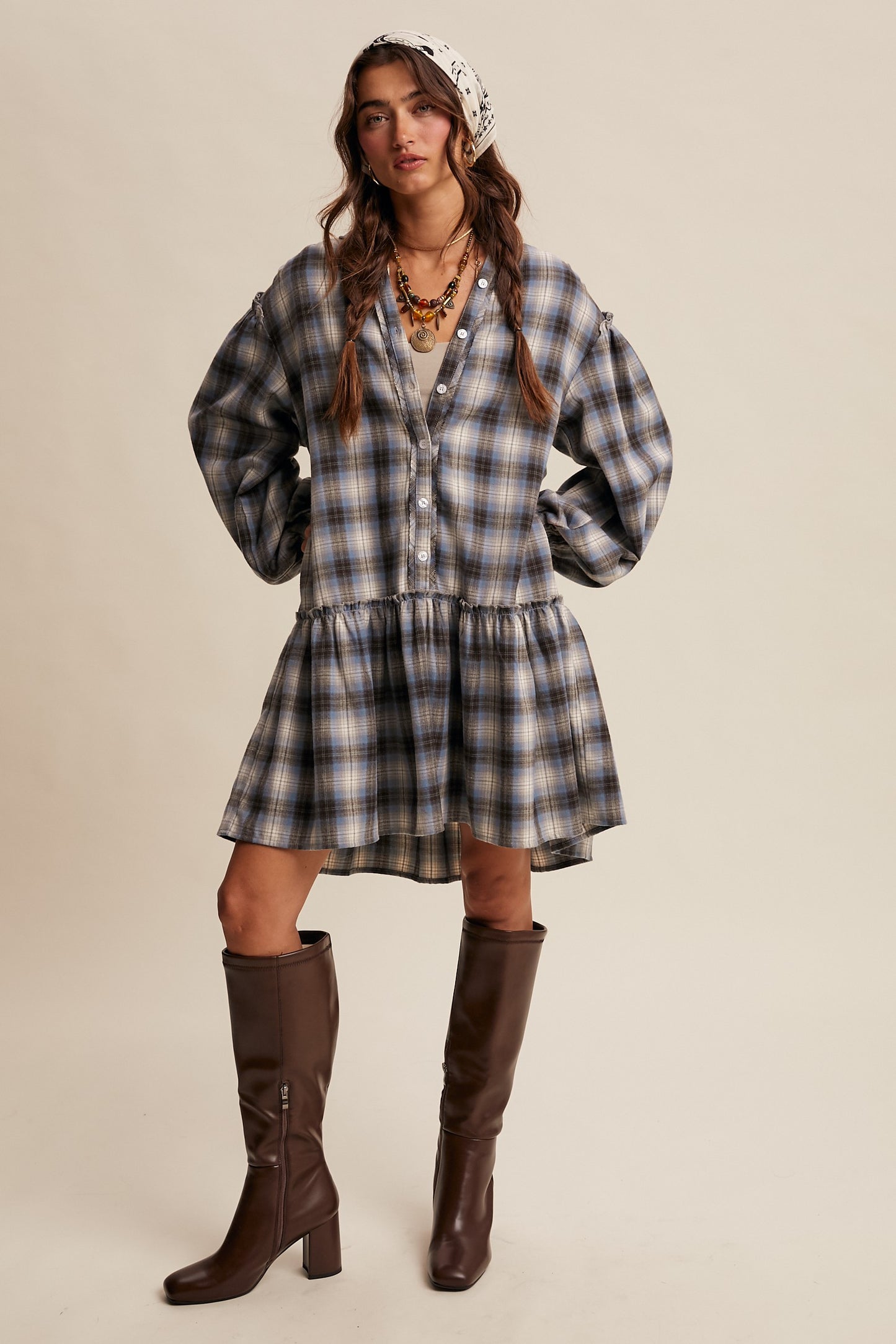 Plaid Drop Waist Mini Dress