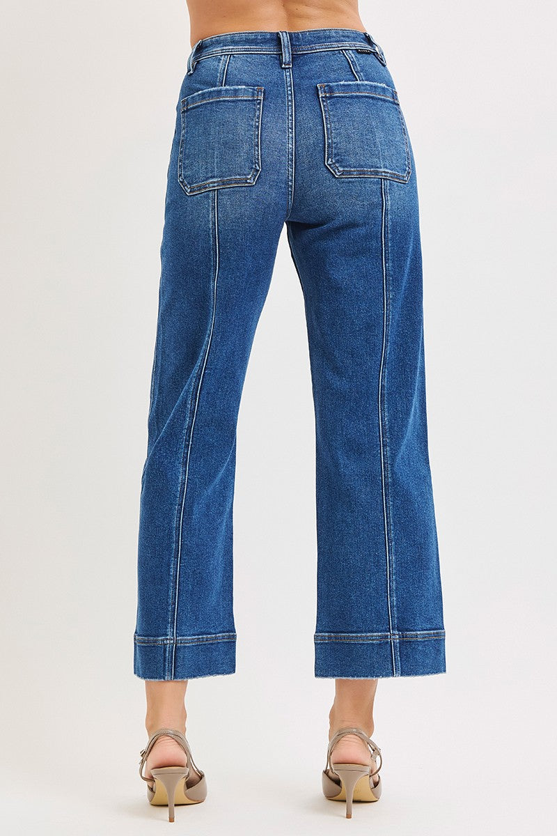 Risen - High Rise Crop Straight Front Seam Detailed Jeans