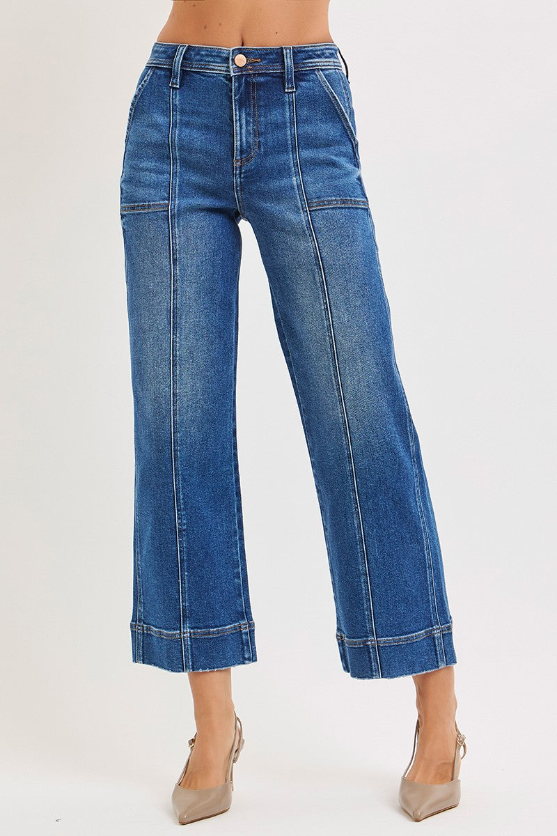 Risen - High Rise Crop Straight Front Seam Detailed Jeans