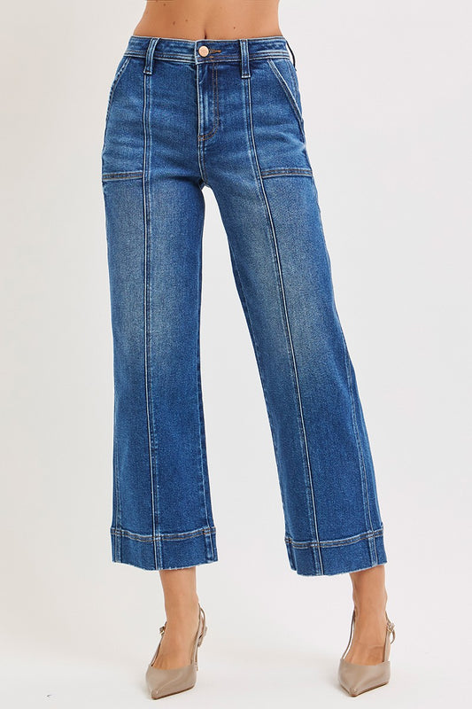 Risen - High Rise Crop Straight Front Seam Detailed Jeans
