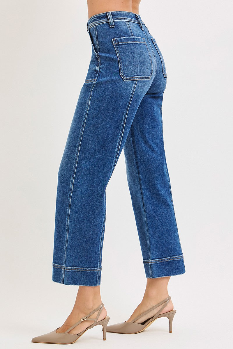 Risen - High Rise Crop Straight Front Seam Detailed Jeans