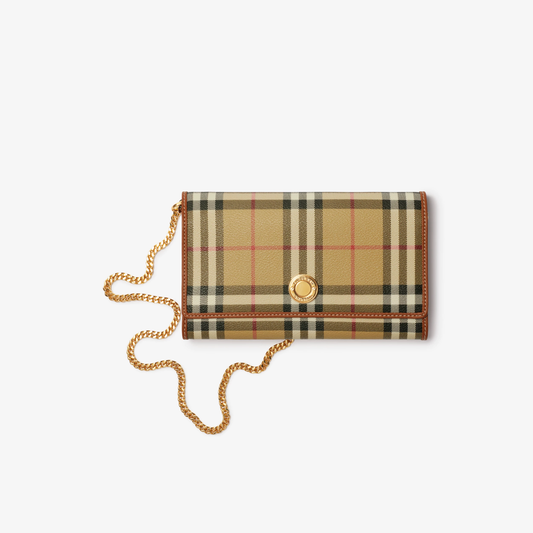 Designer-Inspired Check Chain Strap Wallet Handbag