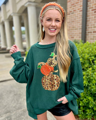 Hunter Green Sequin Pumpkin French Terry Loose Fit Top