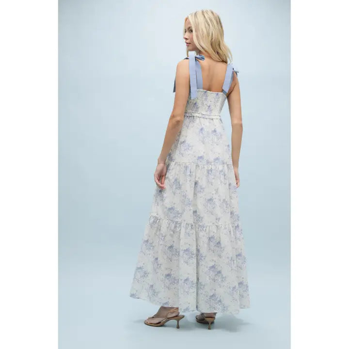 Floral Self Tie Shoulder Straps Maxi Dress