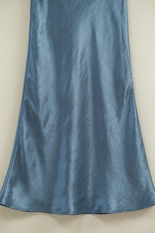 High-Waisted Satin A-Line Midi Skirt