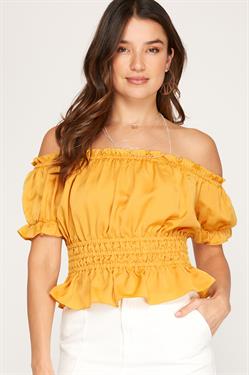 Short Sleeve Off The Shoulder Satin Top