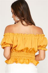 Short Sleeve Off The Shoulder Satin Top