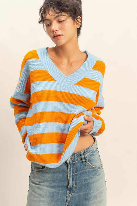 Oversized Striped V-Neck Sweater