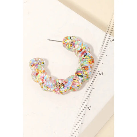 Resin Glitter Twist Hoop Earrings