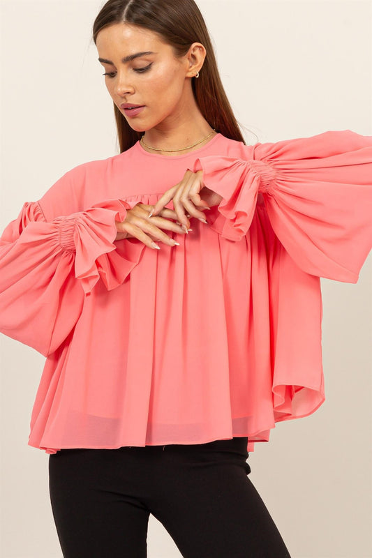 Flowy Blouse With Gathered Cuffs