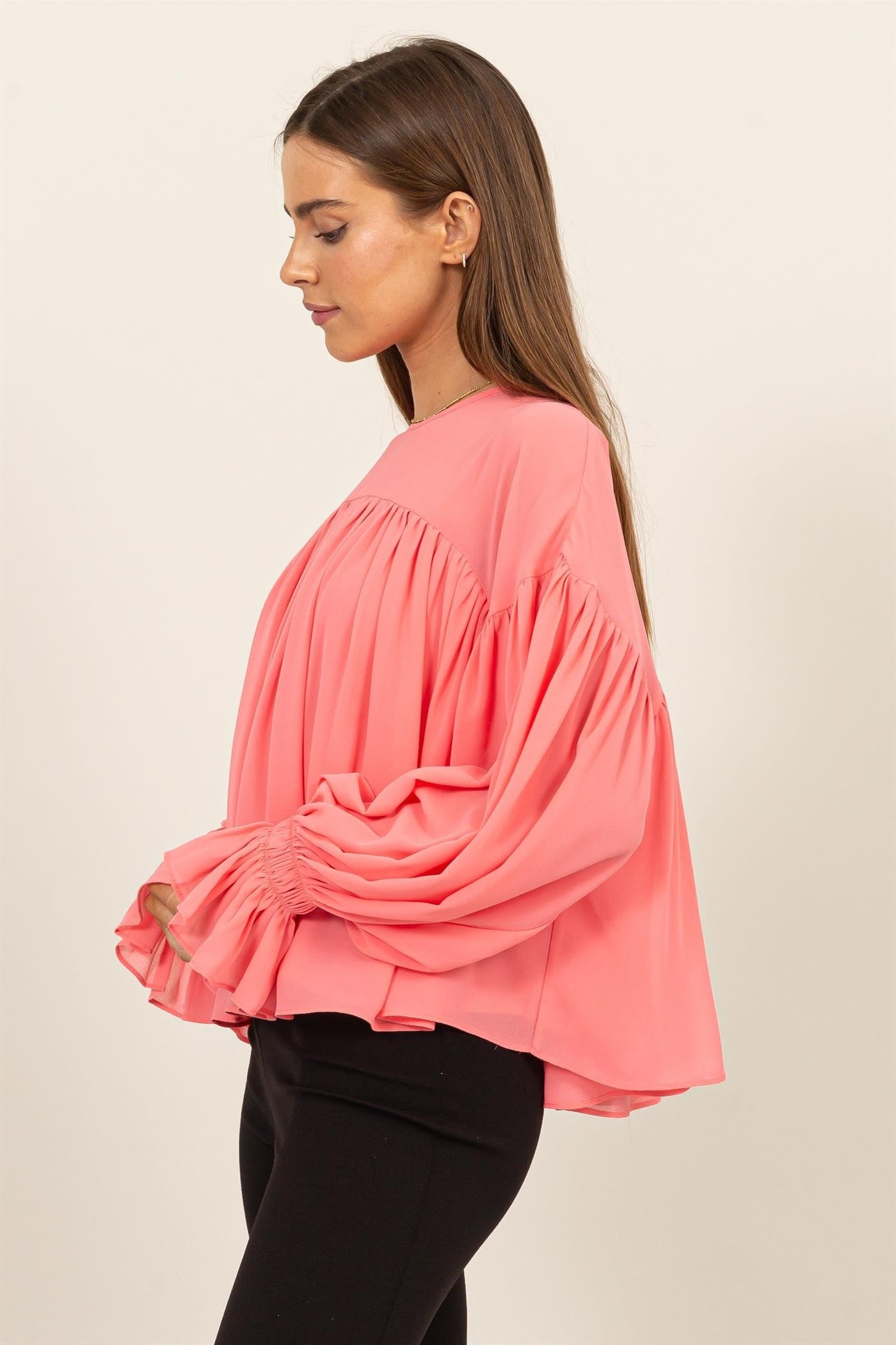 Flowy Blouse With Gathered Cuffs