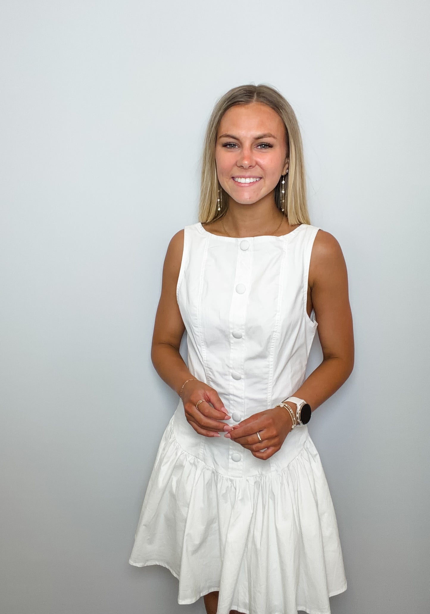 Solid Sleeveless Front Button Low Waist Mini Dress