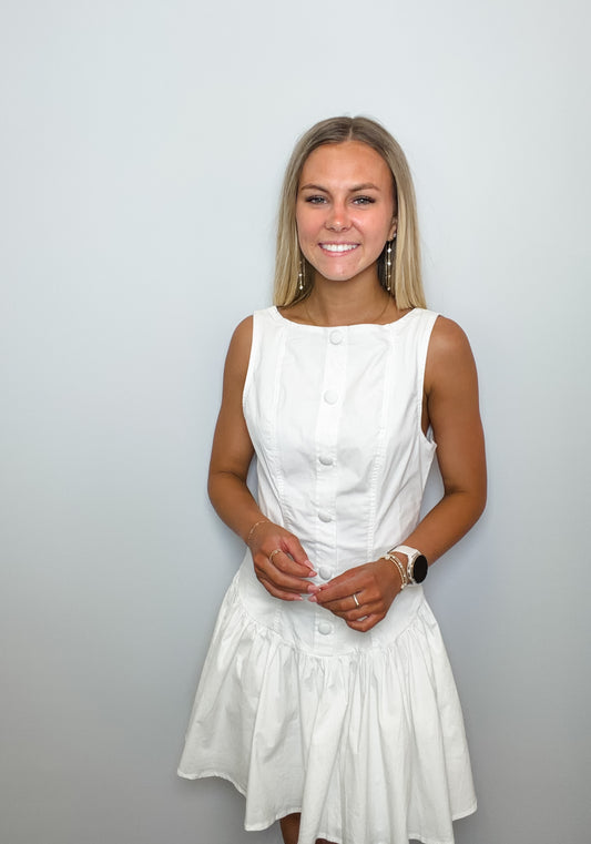 Solid Sleeveless Front Button Low Waist Mini Dress