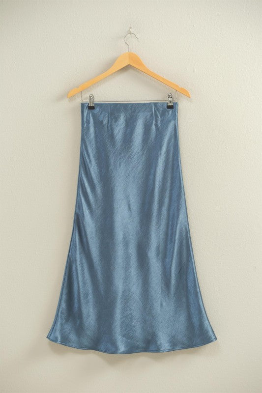 High-Waisted Satin A-Line Midi Skirt