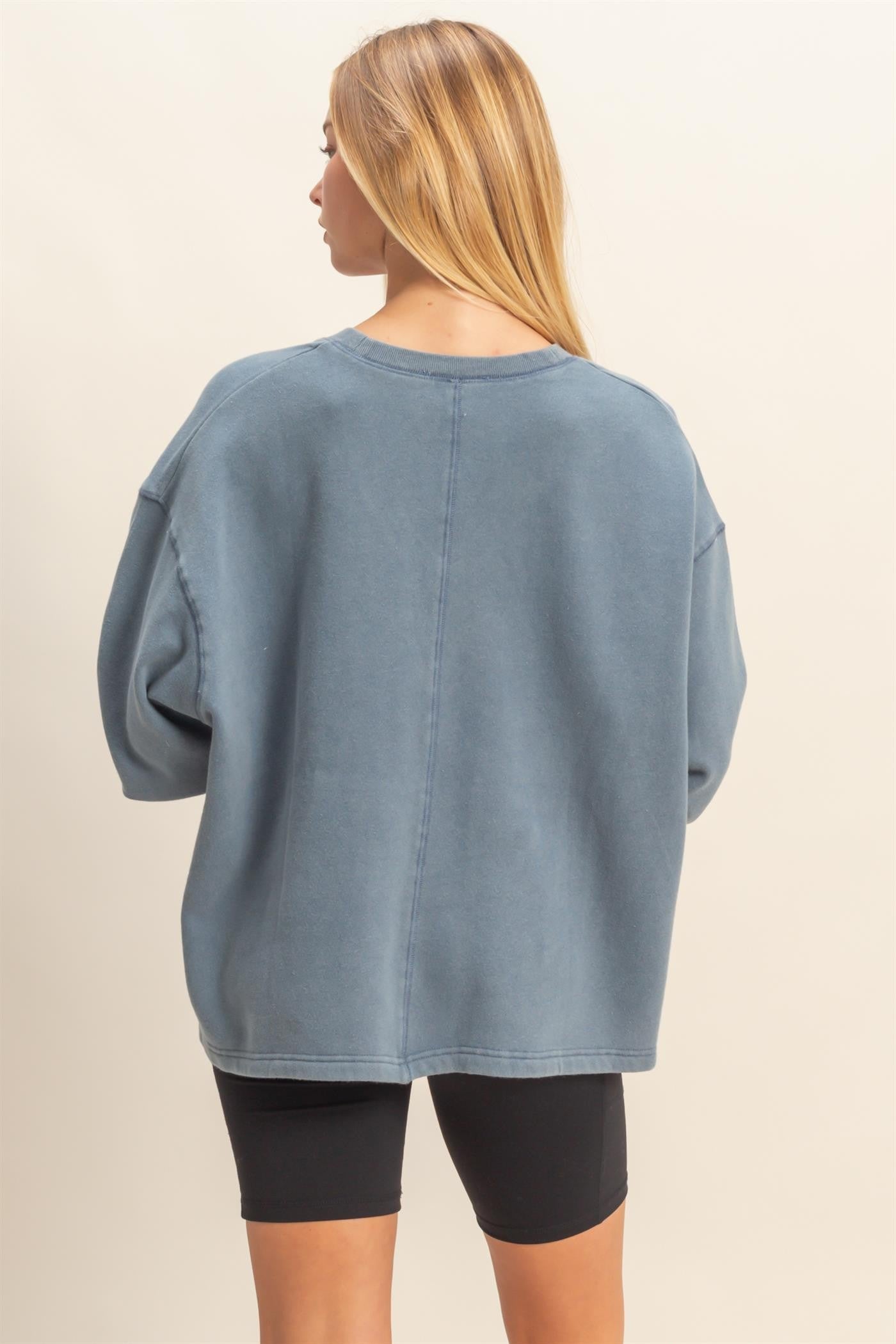 Oversized V-neck Sweatshirt With Raw Edge Detail