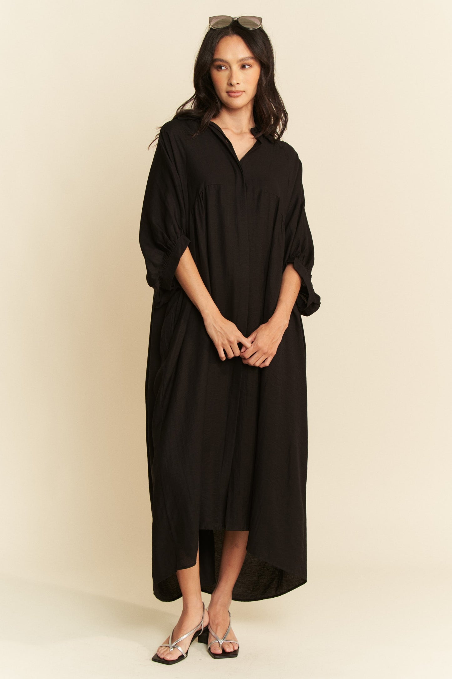 Oversized Hemline Collared Neckline Shirt Dress