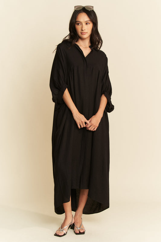 Oversized Hemline Collared Neckline Shirt Dress