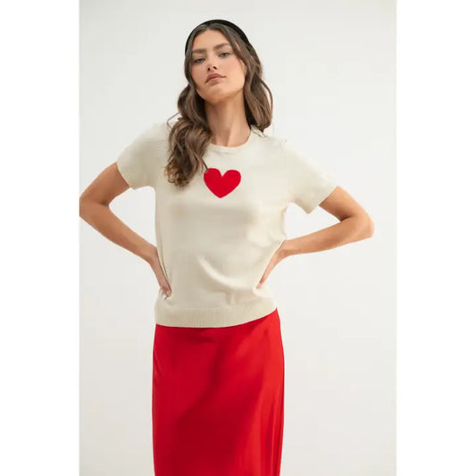 Heart Short Sleeve Sweater