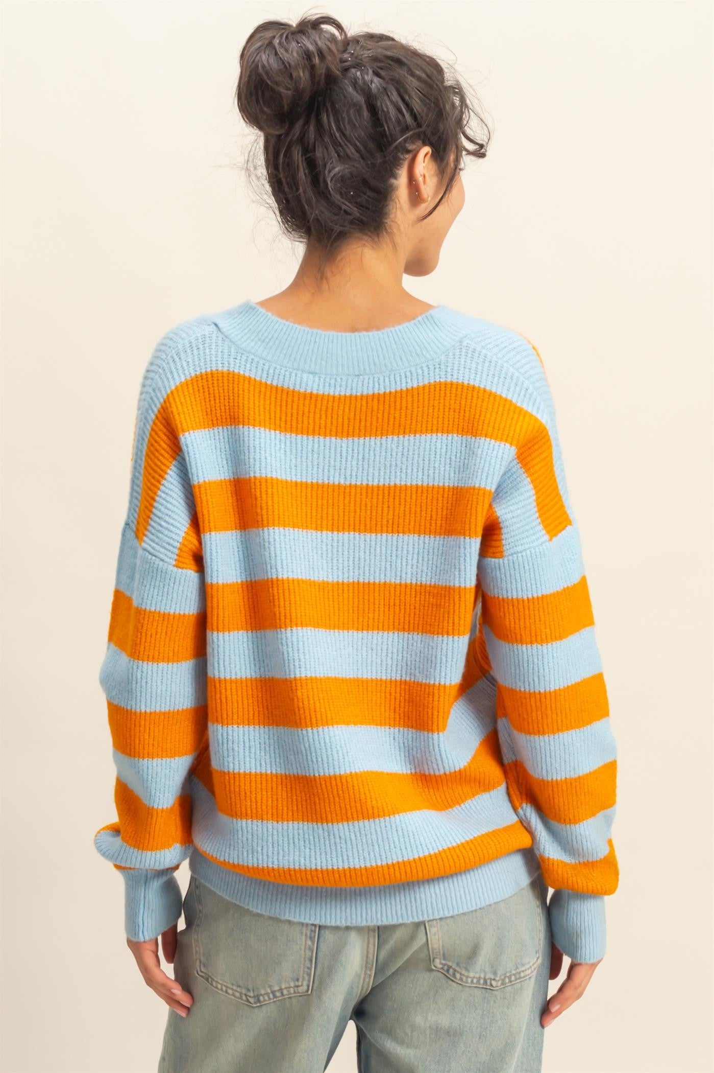 Oversized Striped V-Neck Sweater