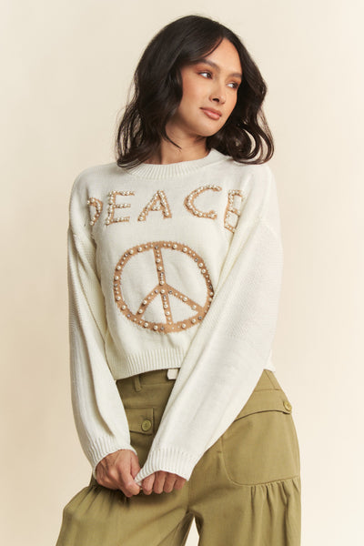 Lightweight Knit Pearl Studs Stone Sweater Top