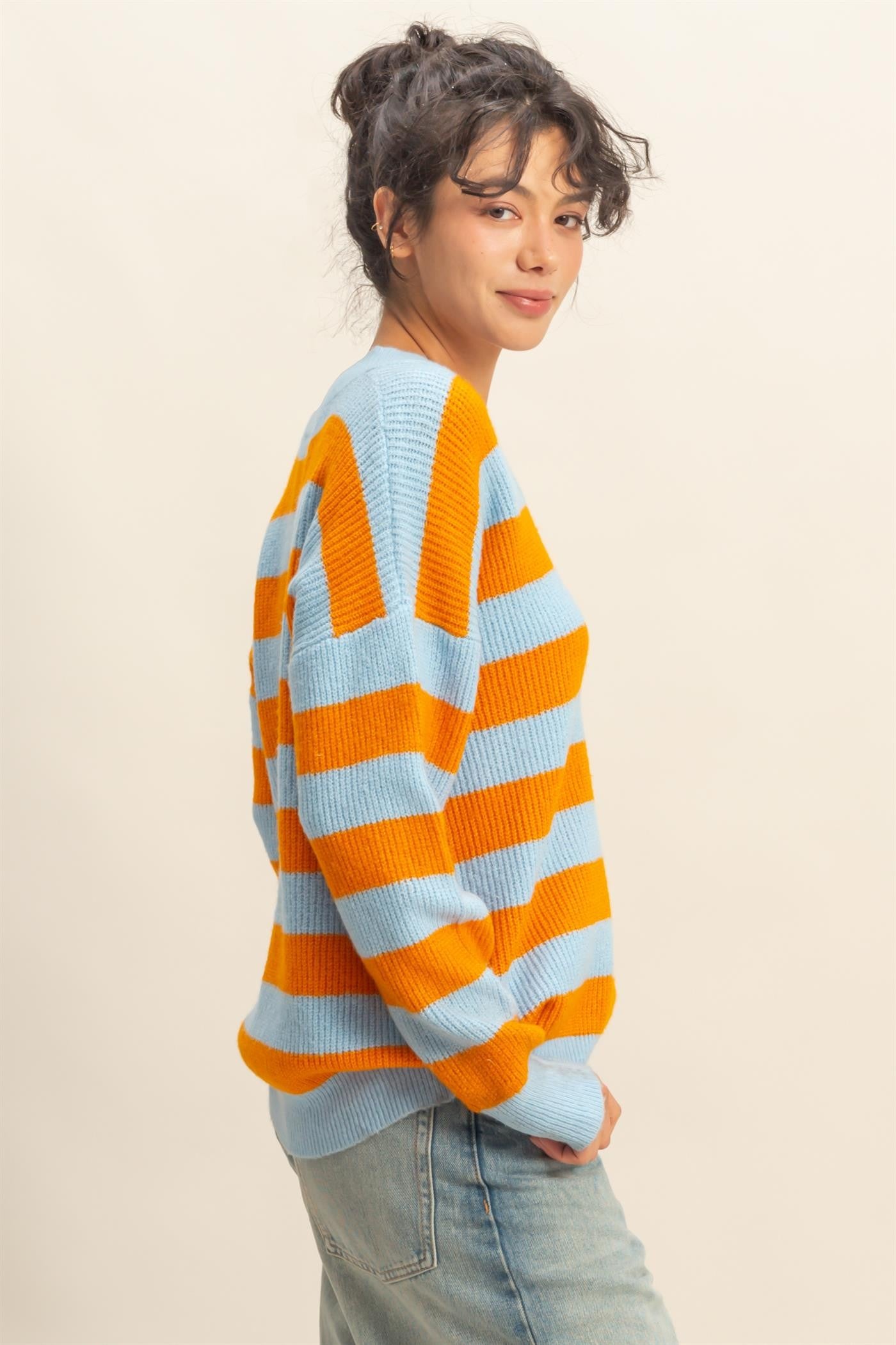 Oversized Striped V-Neck Sweater