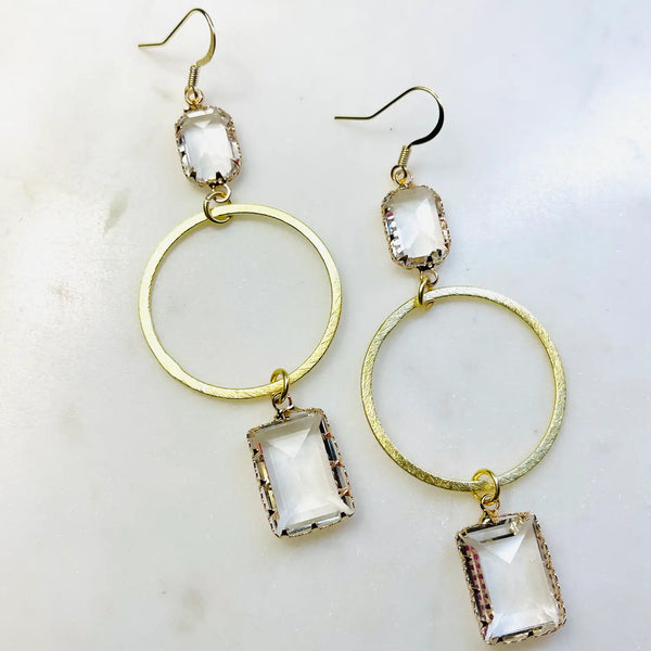 Gold and Square Stone Shaped Earrings