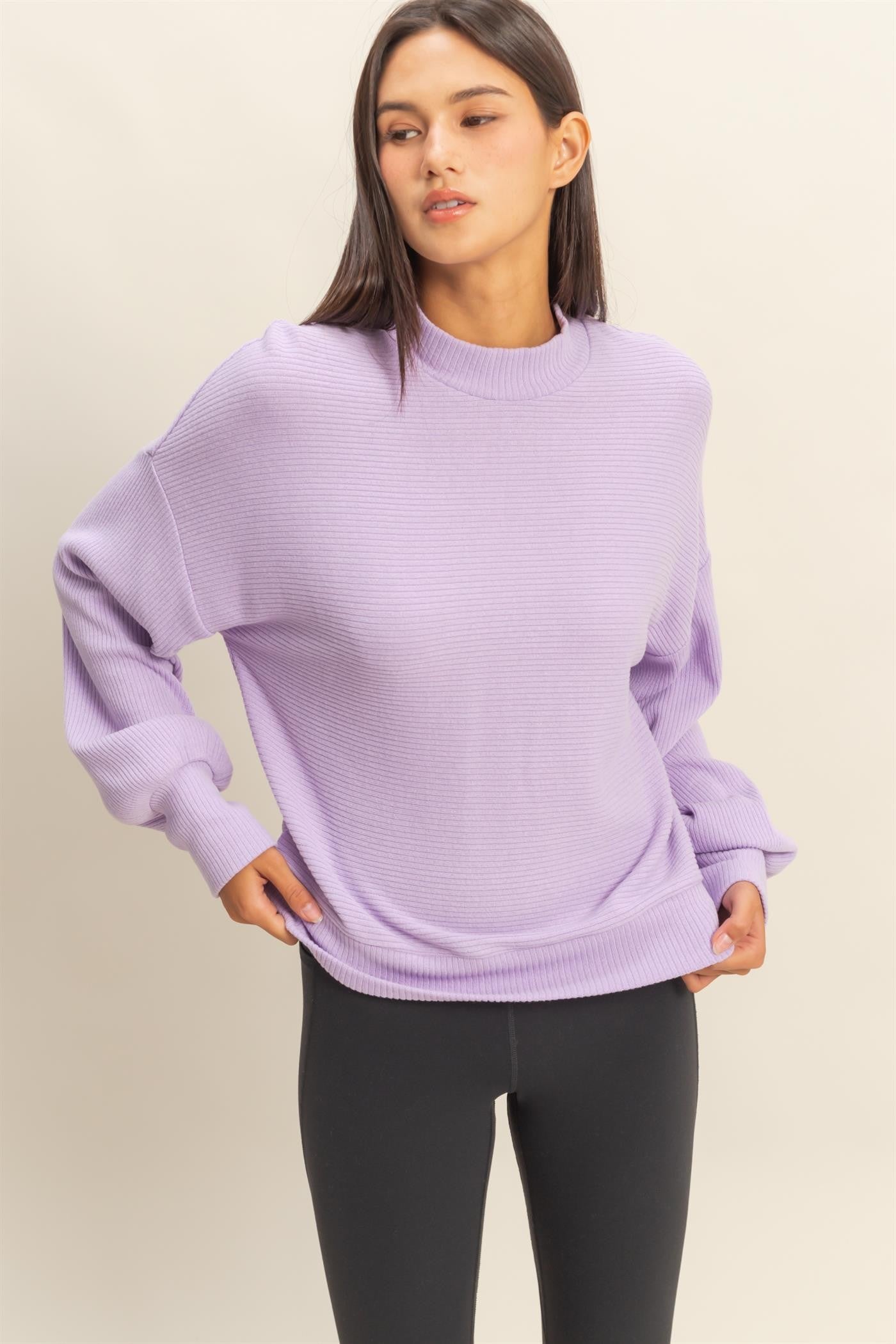 Ribbed Balloon Sleeve Top