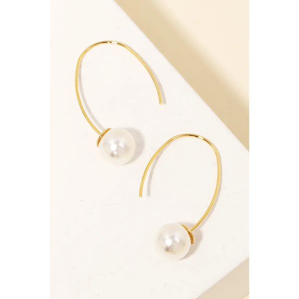 Gold Thin Hoop Pearl Ball Earrings