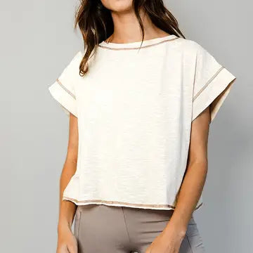 Overlap Open Back Reverse Stitched Crop Top