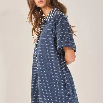 Dash Dot Print Fabric Collared Neck Romper