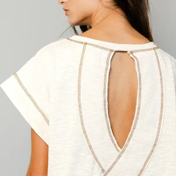 Overlap Open Back Reverse Stitched Crop Top