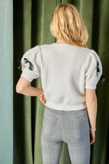 Cropped Sweater Top with Satin Bow Trim